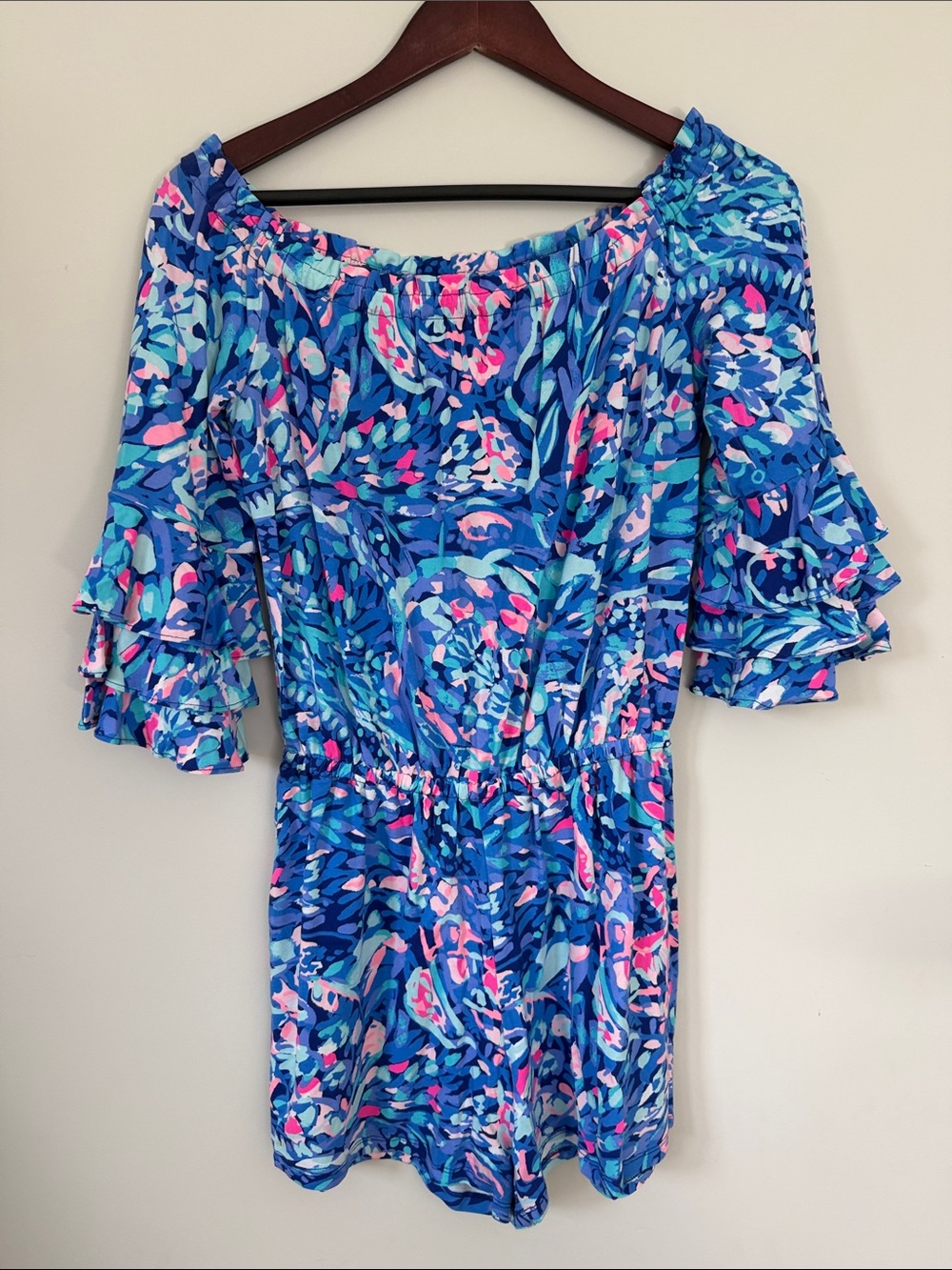 Lilly Pulitzer Blue Floral Off-Shoulder Women's Romper